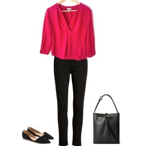 Joie Ameline Pintucked Silk Blouse • hot pink • Large